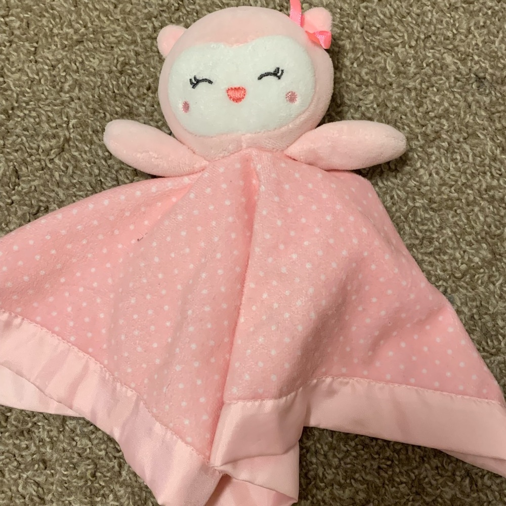 Pink Owl Baby Rattle Blanket